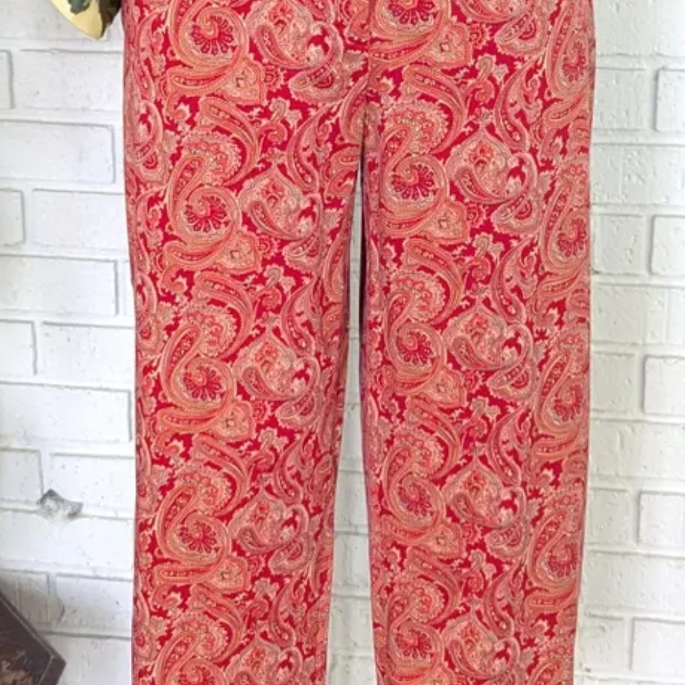 Carolina Blues/90's Red Paisley Print Pants/28"Waist/Size 10/Straight Leg/Cotton